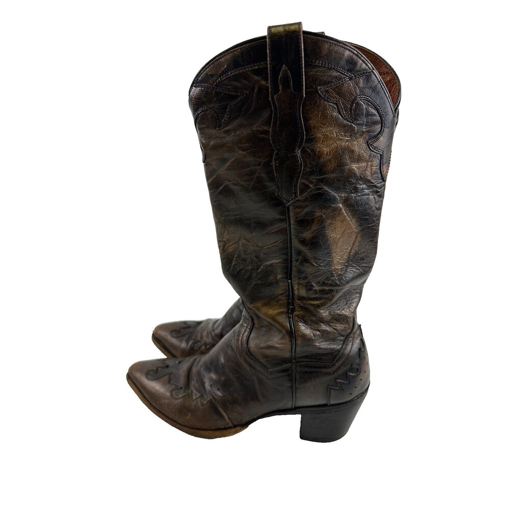 Dan Post 3245 Western Boots Brown Metallic Leather Pointed Toe Pull On Women 9 M